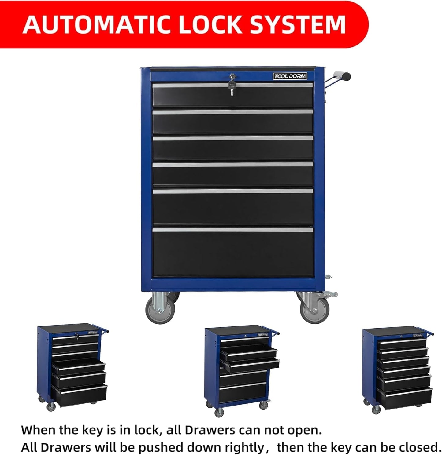 6-Drawer Rolling Tool Chest with Locking Wheels & Drawers, 13" D x 24.2" W x 36.6" H Mobile Tool Storage Cabinet, Heavy-Duty Garage Organizer w/Ergonomic Handle