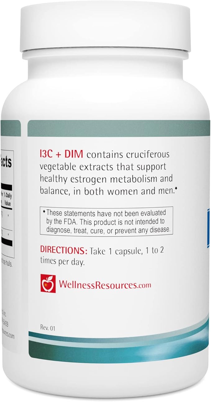 Wellness Resources I3C + DIM for Healthy Estrogen Metabolism, Detoxification (60 Capsules) - 300mg I3C + 100mg DIM - Vegan, Gluten-Free