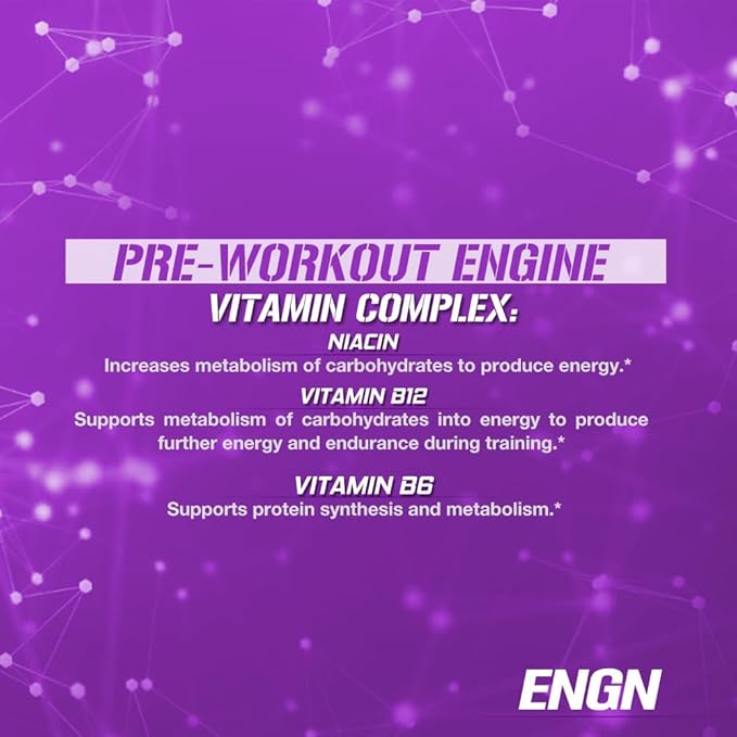 EVL Intense Pre Workout with Creatine - ENGN Energizing Pre Workout for Men Powder Drink for Lasting Energy Focus and Recovery - with Beta Alanine Caffeine and L Theanine - Furious Grape