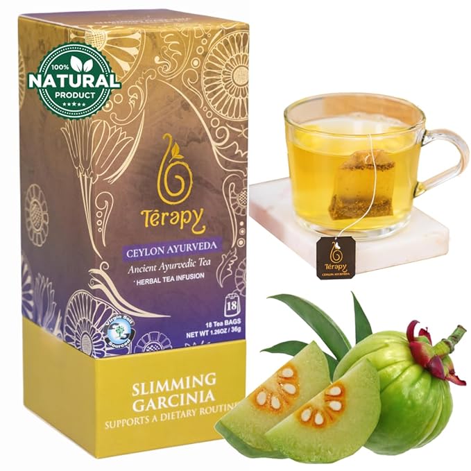 Tรฉrapy Ceylon All Day Slimming Tea | All Natural Herbal Ingredients featuring Garcinia Cambogia | Organic Herbal Slimming Tea Bags | Eco-friendly Individually Wrapped Tea Bags - 18 Count