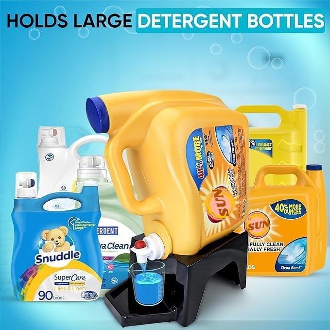 TidyFriend 2 Pack Laundry Detergent Dispenser with Tray, Laundry Soap Dispenser with Non-Slip Rubber Feet for Washing Room Organization, Easy Pour (Black)