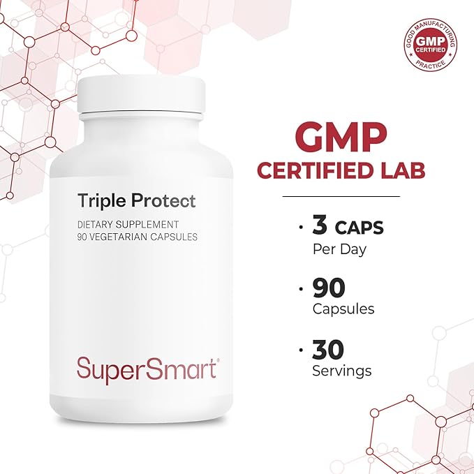 Supersmart Triple Protect (Advanced Formula) - with Quatrefolic, Magnesium, Garlic, Quercetin, Vitamin B6, B12 - Folate Supplement | Non-GMO & Gluten Free - 90 Vegetarian Capsules