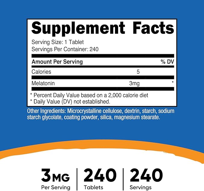 Nutricost Melatonin 3mg, 240 Tablets - 3mg Per Serving, Non-GMO, Gluten Free