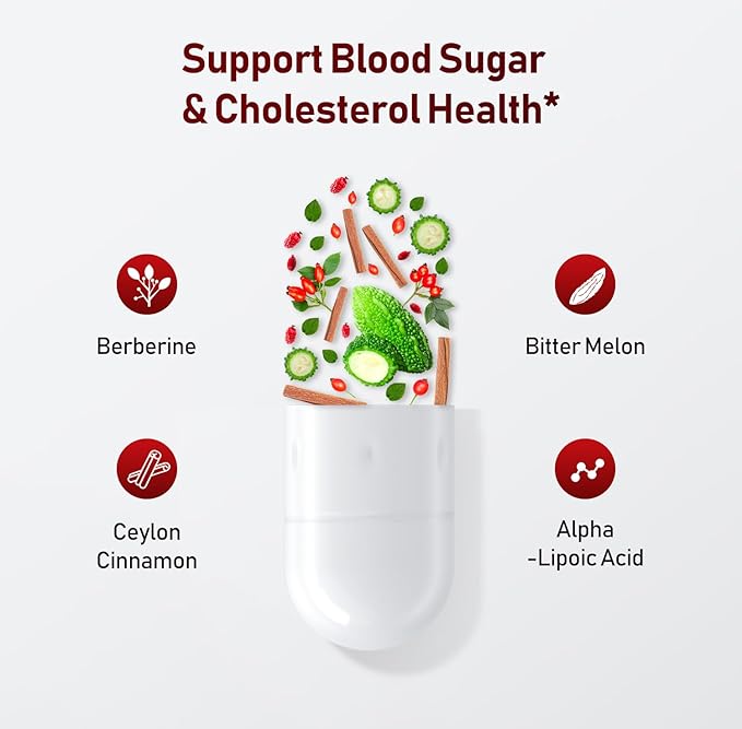 Berberine with Ceylon Cinnamon | Support Blood Sugar, Cholesterol Health & Immune* | Gluten-Free, Non-GMO & Vegan Berberine Supplement | 60 Capsules