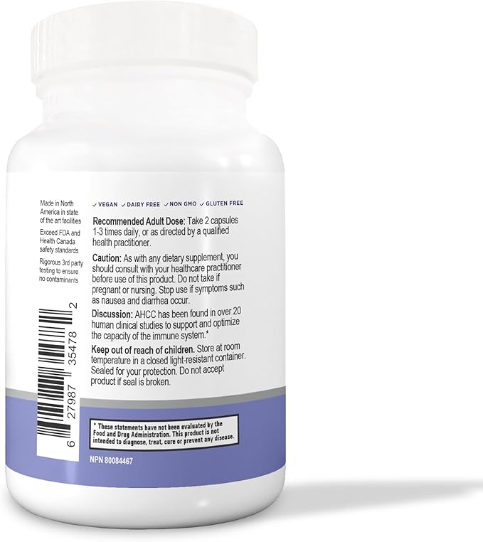 AHCC Supplement - Maximum Strength - Natural Immune Support Extract - Maintains Natural Killer Cell Activity - 20+ Human Research Studies - 60 Veggie Capsules (1 Pack)