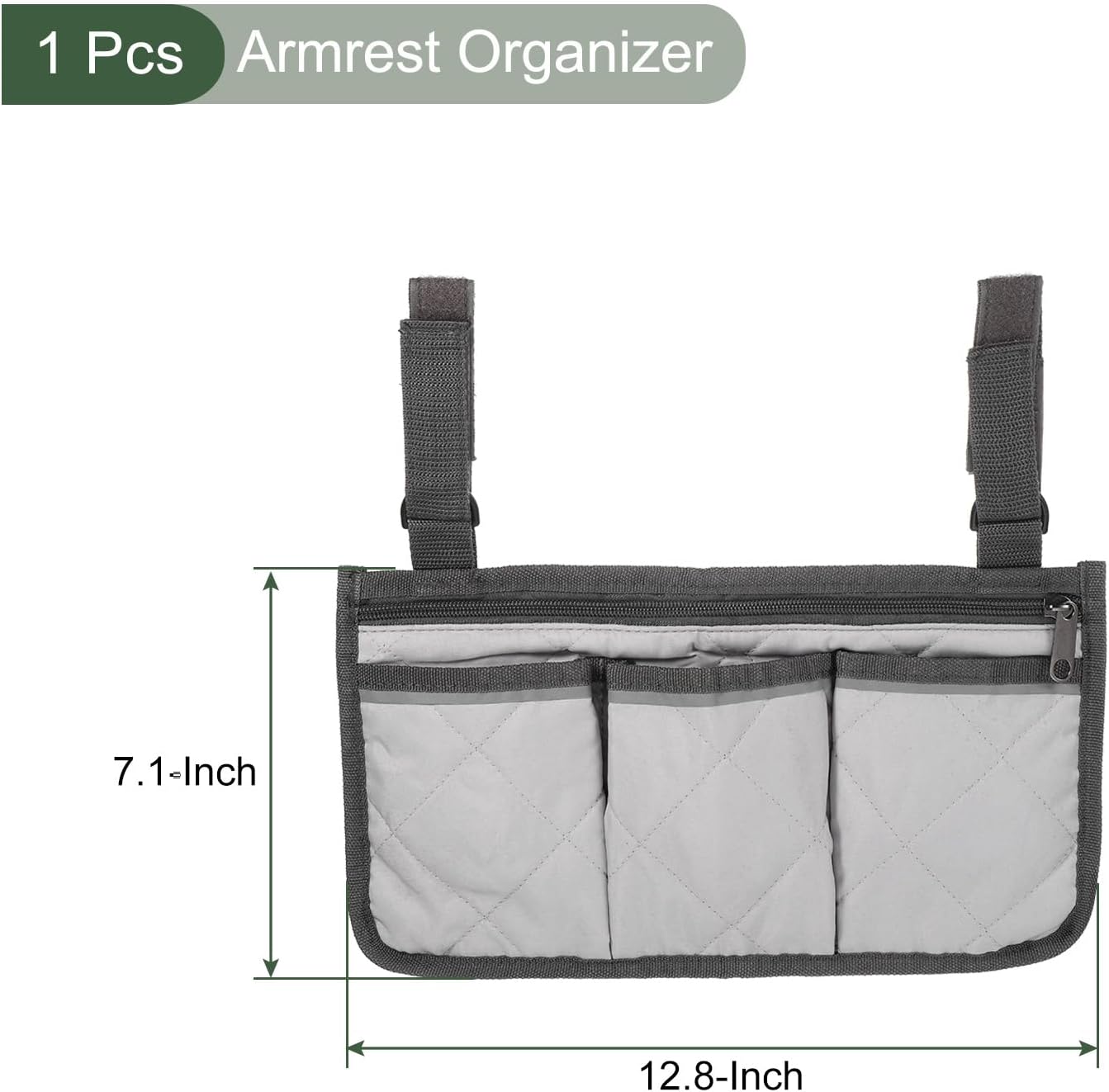 YOKIVE Armrest Organizer, Waterproof Chair Snack Storage Bag with Straps, Great for Camping Beach Daily Use, (Grey, 4 Pockets)