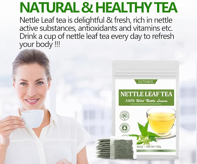 Premium 100 Stinging Nettle Leaf Tea Bags, Made with 100% Wild Nettle Leaves,No Additive & Caffeine Free.