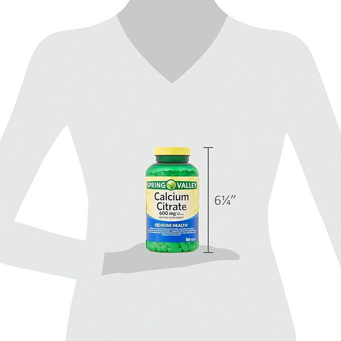 Spring Valley - Calcium Citrate, Bone Health Supplement, 600mg, 300 Count, (1) + ViT4 Pill Box.