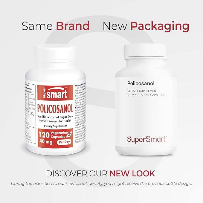 Supersmart - Policosanol 40mg per Day - Sugar Cane Extract Supplement | Non-GMO & Gluten Free - 120 Vegetarian Capsules