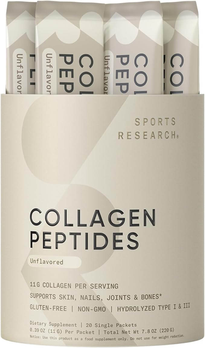 Sports Research Collagen Peptides - Hydrolyzed Type 1 & 3 Collagen Powder Protein Supplement for Healthy Skin, Nails, & Joints - Easy Mixing Vital Nutrients & Proteins, Collagen for Women & Men