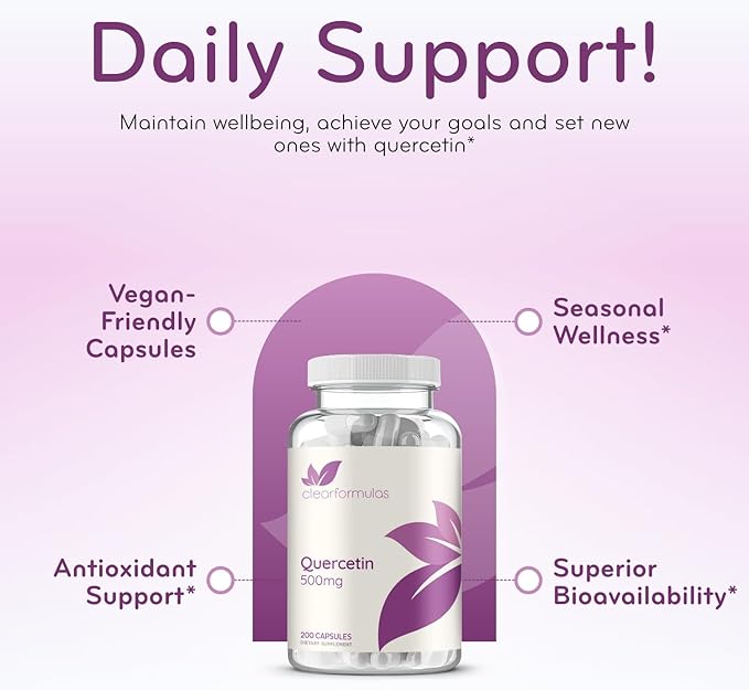 High Strength Quercetin 500mg Capsules - Quercetin Dihydrate Potent Flavonoid Antioxidant and Nutraceutical for Heart and Immune Support - Vegan Friendly - Made in a cGMP US Lab (200 Servings)