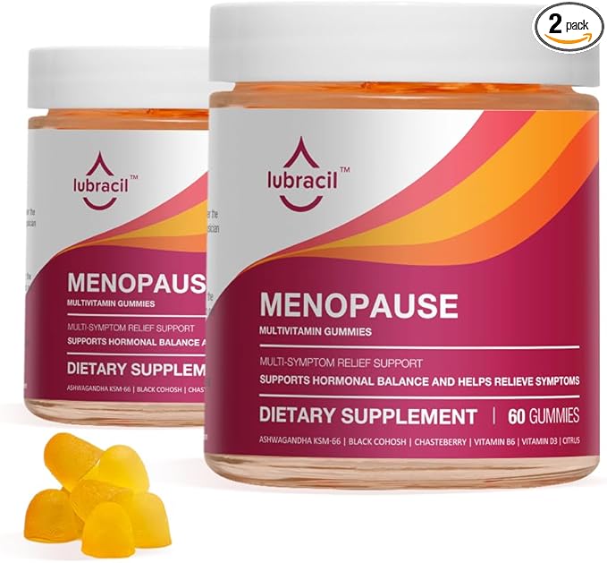 Lubracil Menopause Gummies for Women, Perimenopause Supplements with Black Cohosh & Ashwagandha, Hot Flashes, Night Sweats, Hormonal Balance, 180 Gummies (Pack of 2)