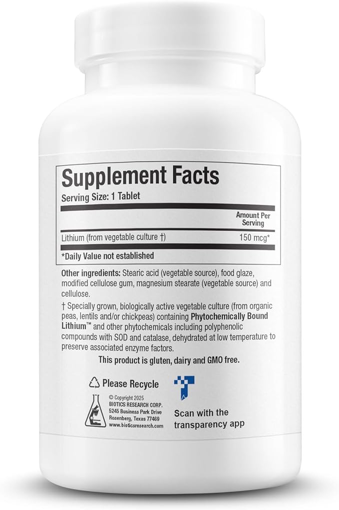 Biotics Research Li Zyme Forte Plant-sourced, phytochemically Bound Lithium, Supports Brain Function, Memory and Mood Support,100 Tablets