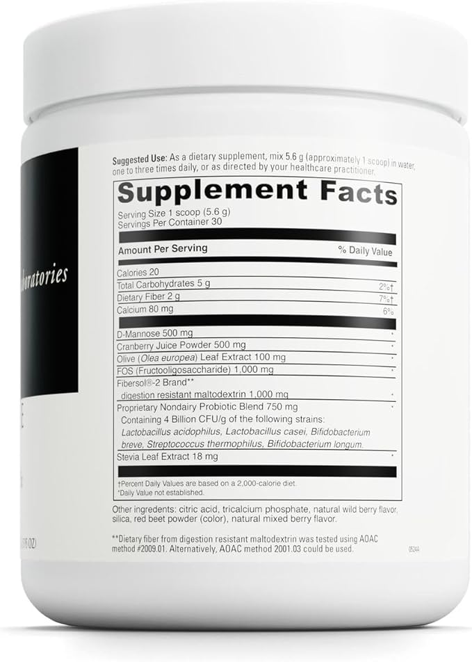 DAVINCI Labs D-Mannose Complex - Powder Drink Mix Supports Immune System & Urinary Tract Health* - Bladder Health Aid with Calcium, Cranberry Juice Powder & Prebiotic Fiber* - 30 Servings (168.57 g)