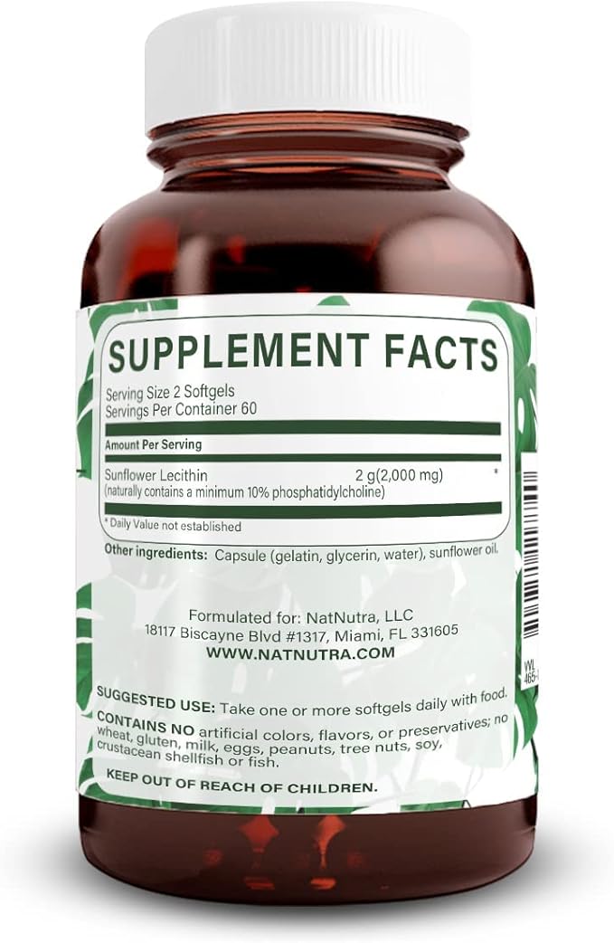 Natural Nutra Sunflower Lecithin 2000 mg Supplement, Supports Breastfeeding Moms with Plugged Milk Duct Relief, Liver & Brain Health Booster, Soy Free, Non-GMO, Gluten-Free, 120 Softgels (2 Pack)