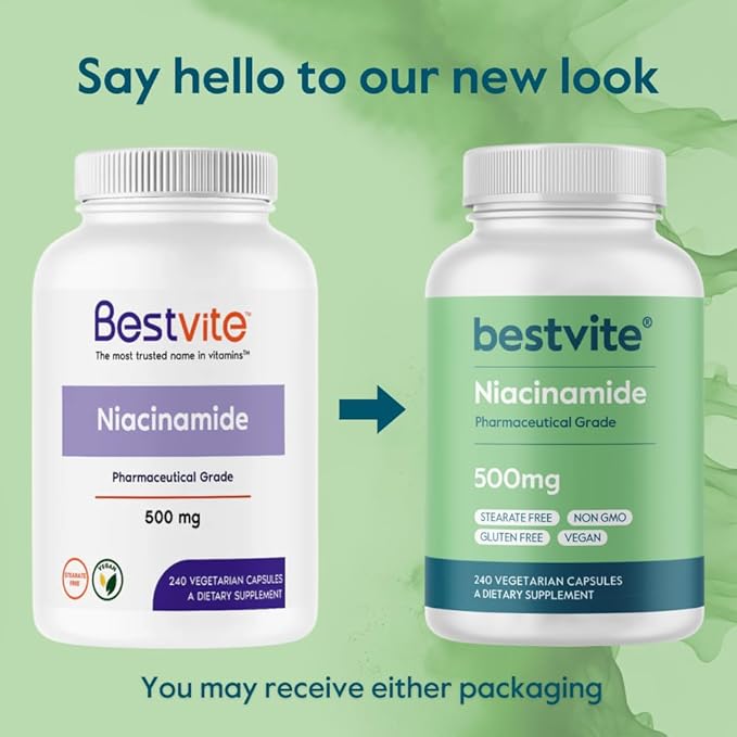 BESTVITE Filler-Free Niacinamide 500mg (240 Vegetarian Capsules) - Flush Free Vitamin B3- No Stearates - Vegan - Non GMO - Gluten Free