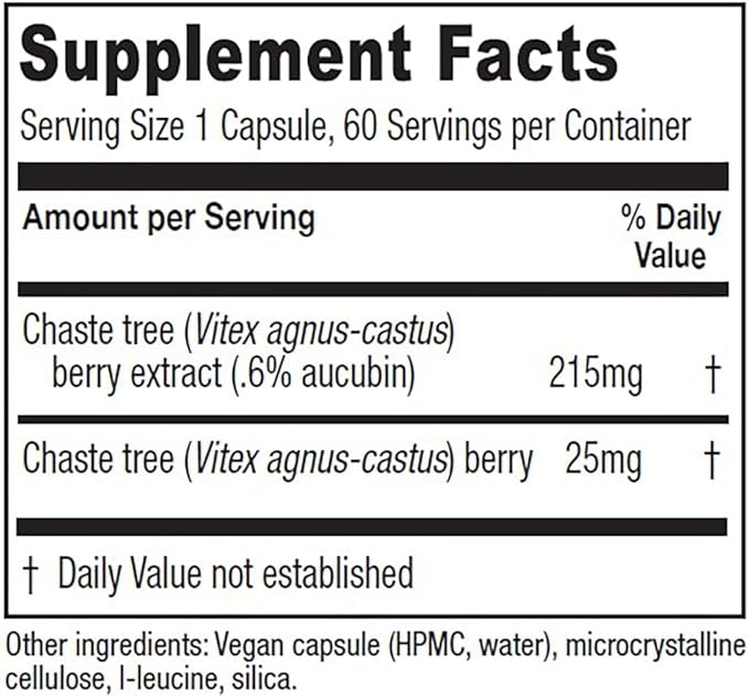 Vitanica Chaste Tree Berry Extract, Vitex Chasteberry Supplement for Women, Hormone Balance and Menstrual Cycle Support, Non-GMO, Vegan, 2 Month Supply, 60 Capsules