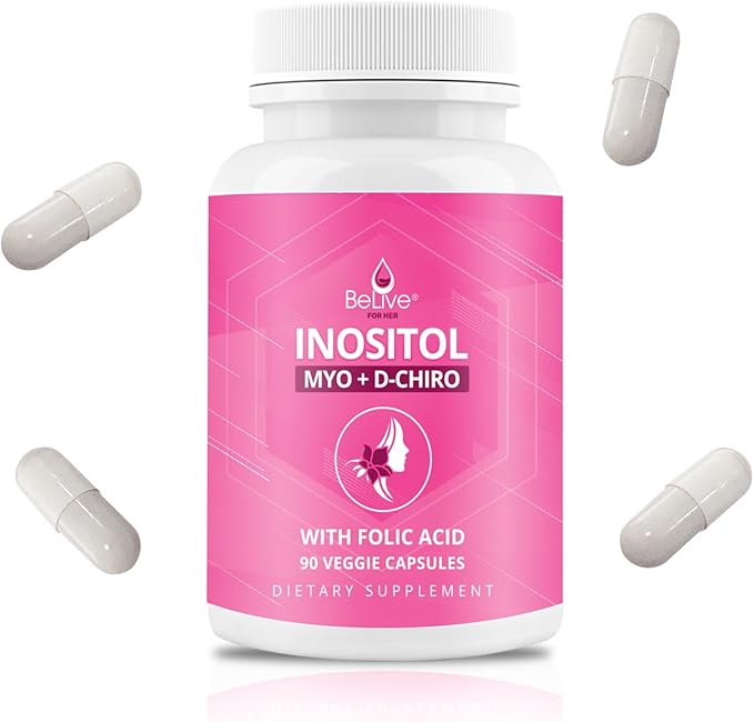 BeLive Myo-Inositol & D-Chiro Inositol Supplement – 2 Pack – 90 Capsules Each – 40:1 Ratio with Folic Acid for Women