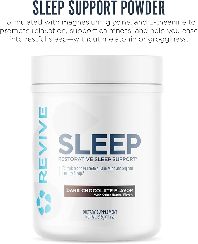 Revive MD Sleep Support Supplement for Adults, Dark Chocolate - Sleep Supplements with Magnesium (Glycinate), Inositol, Glycine & L-Theanine - Promotes Relaxation & Sleep Health