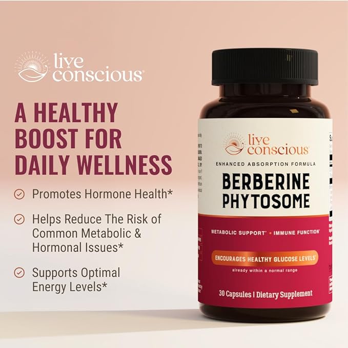 Live Conscious Berberine Phytosome - Advanced & Bioavailable Berberine Formula, Optimal Energy, Metabolic Health & Weight Management - 30 Servings