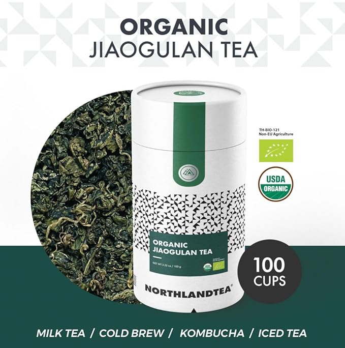 Organic Gynostemma Tea - Jiaogulan Tea 3.52 OZ – Certified USDA & EU Organic – Loose Leaf - Caffeine Free - Directly from Thailand Local farmer - Eternal life Herb - Northlandtea