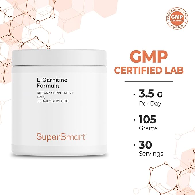 Supersmart - L-Carnitine Formula (Natural Lemon Flavor) - 2-in-1 with Acetyl L-Carnitine & L-Carnitine Tartrate Powder - Amino Acids Complex Supplement | Non-GMO & Gluten Free - 105 g