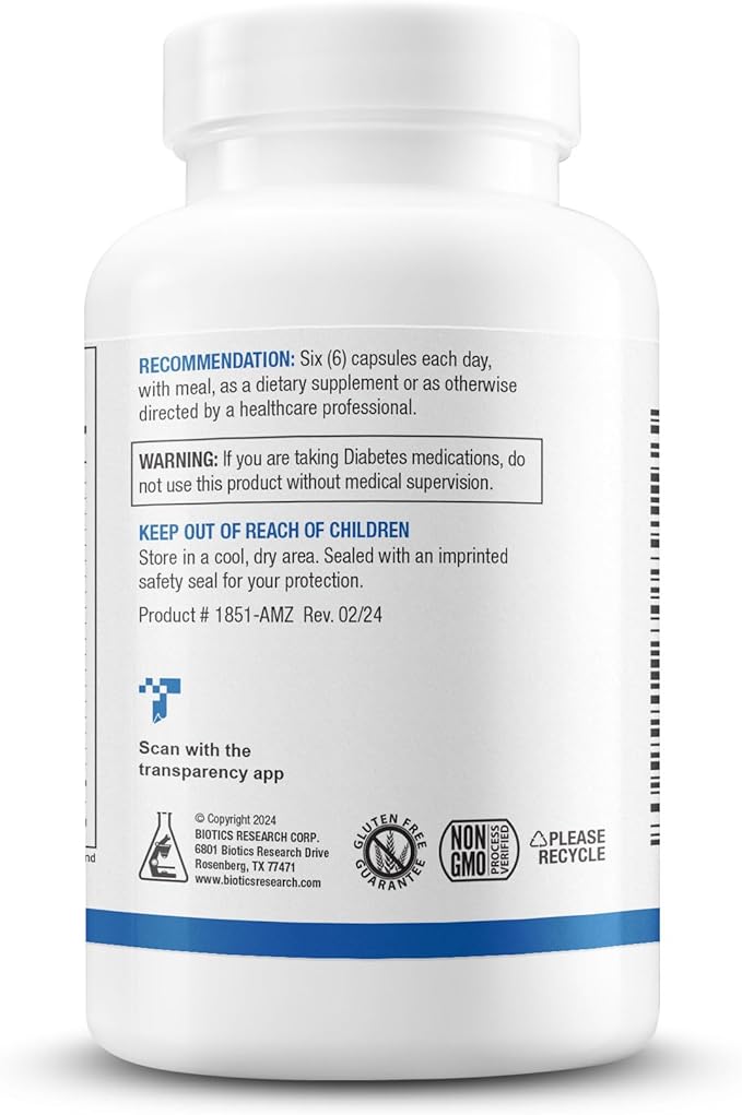 Biotics Research GlucoBalance Chromium, Vanadium, L carnitine Supplement, Supports Metabolic Health and Maintain Healthy Blood Lipid Levels - 180 Capsules