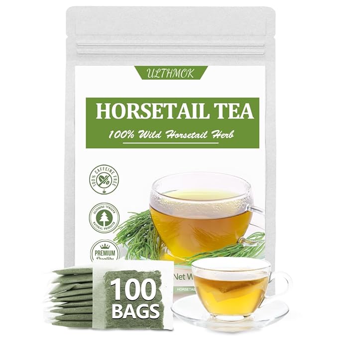 Premium 100 Horsetail Tea Bags, Made with 100% Wild Natural Horse Tail Herb, For Hair & Nail, No Additives & Caffeine Free-Cola De Caballo Hierba.