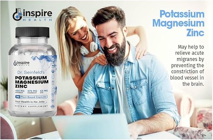 Magnesium Potassium Supplements w/Zinc - 90 Capsules - Magnesium Potassium Zinc for Vascular Health – High Absorption Vegan Supplement for Leg Cramps & Sleep Dr Seinfeld
