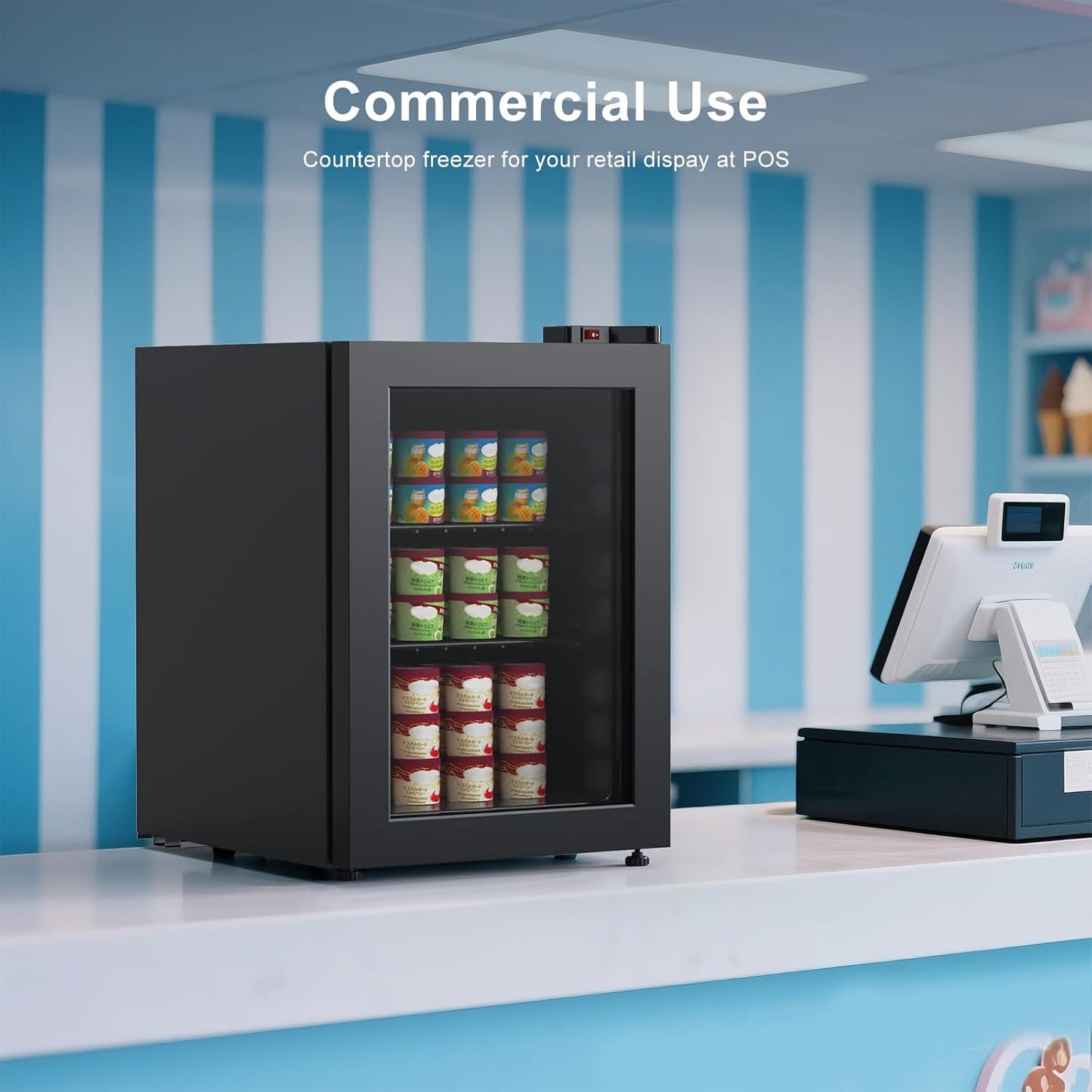 Northair Mini freezer 2.1 Cu Ft Glass Door Display, 2 Removable Shelves, 7 Temperature Settings -8°F to 14°F, Black