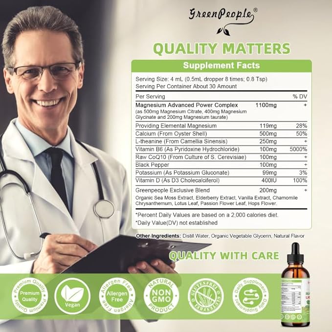 Magnesium Glycinate Liquid Drop - 17-in-1 4Fl. Oz Triple Magnesium Complex Supplement with Glycinate 400mg & Citrate 500mg Taurate/L-Theanine for Calm Mood/Muscle/Sleep,Strawberry Flavor