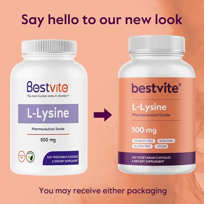BESTVITE Filler-Free L-Lysine 500mg (240 Veg Capsules) - Vegan - No Stearates or Fillers - Non GMO - Gluten Free - No Dicalcium Phosphate - Amino Acid Supporting Skin, Lip & Immune Health*