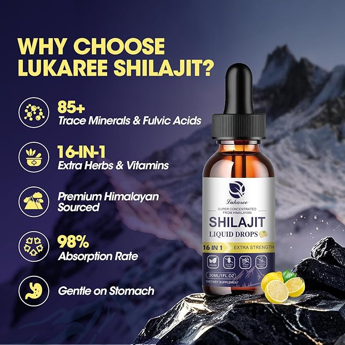 (2 Pack) Shilajit for Men & Women, 16-in-1 Liquid Shilajit Drops, Trace Minerals, Ginseng, Turmeric, Ashwagandha, Immune Support, Energy Boost & Joint Health, 2 FL. Oz