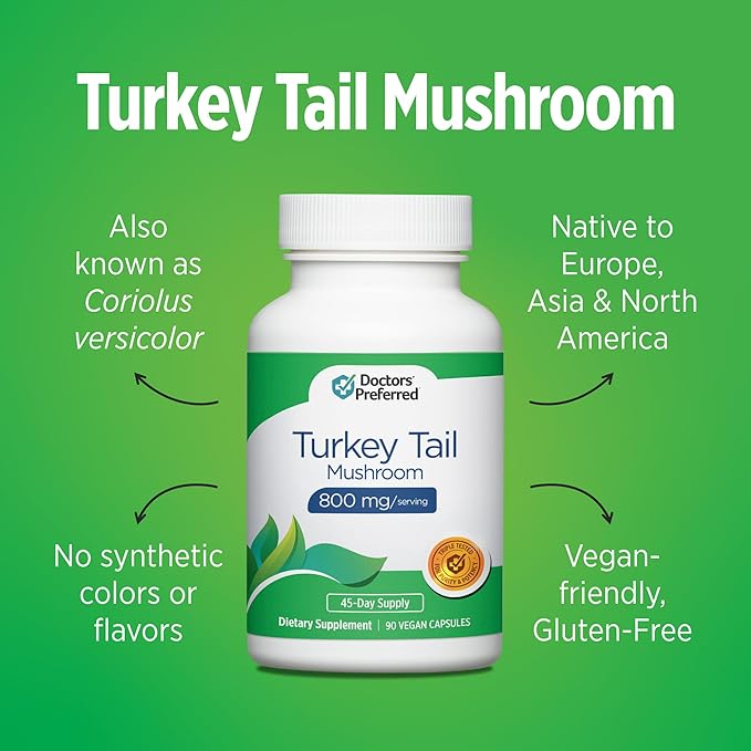 DOCTORS' PREFERRED Turkey Tail Mushroom Supplement - 800 MG/Serving, 90 Vegan Capsules