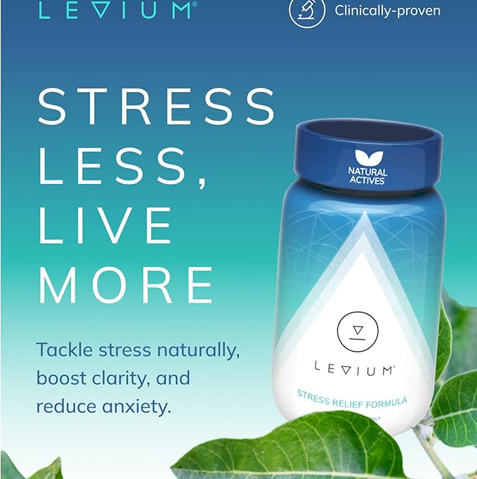 Levium Maximum Strength Stress Relief Supplement | Calm and Mood Support Supplement with KSM-66 Ashwagandha, GABA, L-Theanine, Magnesium | 90 Capsules, 30 Day Supply