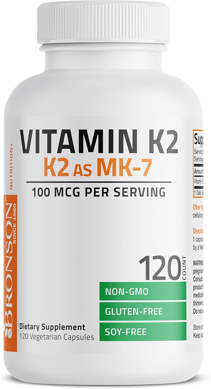 Bronson Vitamin K2 as MK-7 Menaquinone 100 mcg Non-GMO, 120 Capsules