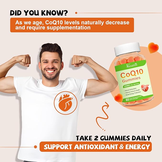 High Absorption CoQ10 Gummies 250 mg, Plus Omega-3, Magnesium, Vitamin B12 for Cellular Energy, Brain & Antioxidant, 5X Better Absorption Coenzyme Q10 Supplement - 60 Cts