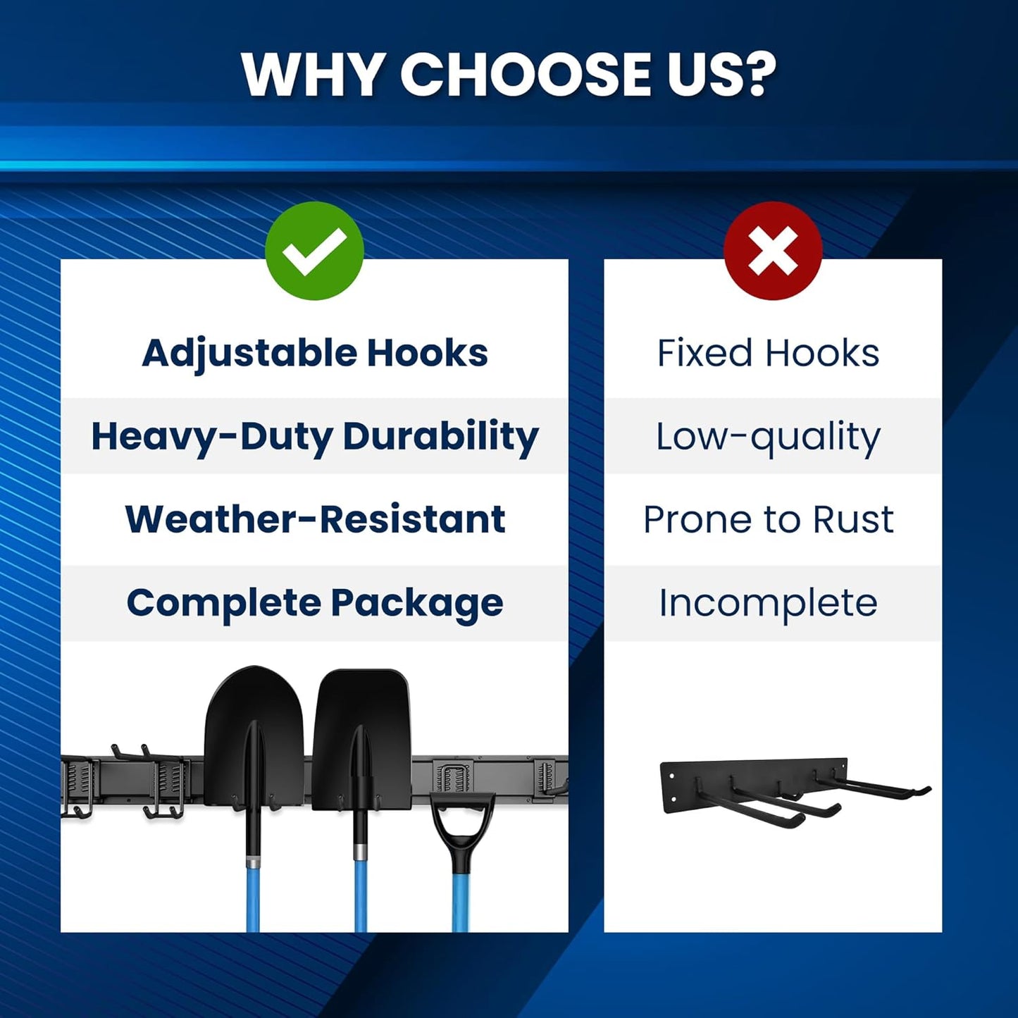 96'' All-Metal Garage Tool Organizer Wall Mount – Heavy-Duty Tool Rack Holds 960 lbs, Adjustable Hooks for Garage, Yard, and Garden Equipment