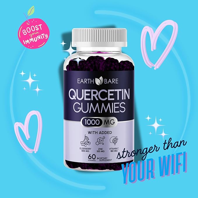 Quercetin Gummies with Elderberry, Zinc & Vitamin C β Immune Support Supplement β Antioxidant & Seasonal Wellness β Vegan, Non-GMO, Natural Berry Flavor β 60 Gummies