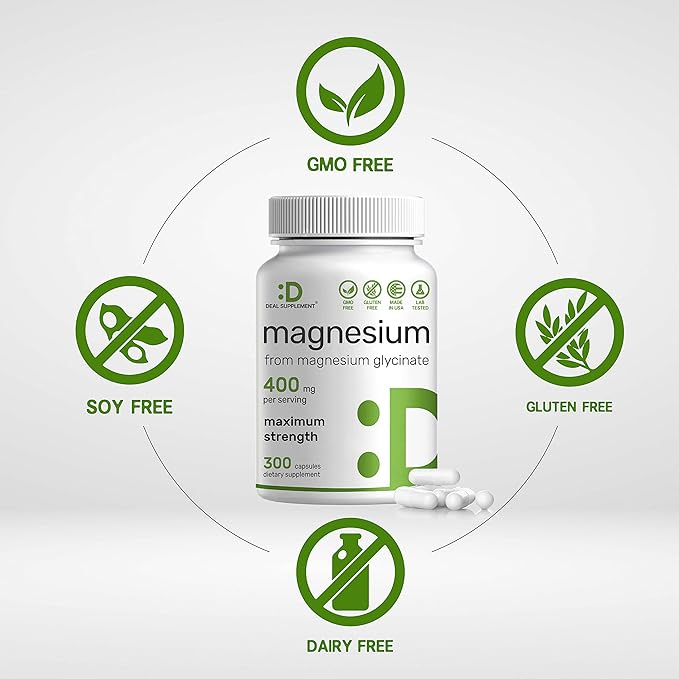 Magnesium Glycinate 400mg, 300 Capsules | 100% Chelated for Easy Absorption | Essential Mineral Supplement for Muscle, Sleep, & Heart Health