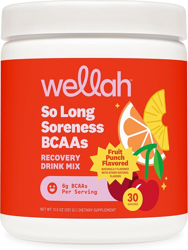 Wellah So Long Soreness BCAA Powder (Fruit Punch Flavored) 30 Servings - with Hydration Complex