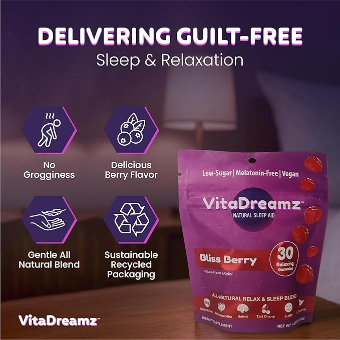 Magnesium Gummies Relax & Sleep | No Melatonin | Daytime Calm & Nighttime Sleep Aid | Ashwagandha, Reishi, Tart Cherry, 5-HTP, L-THeanine | 1g of Sugar, Vegan, Non GMO, Berry Flavored