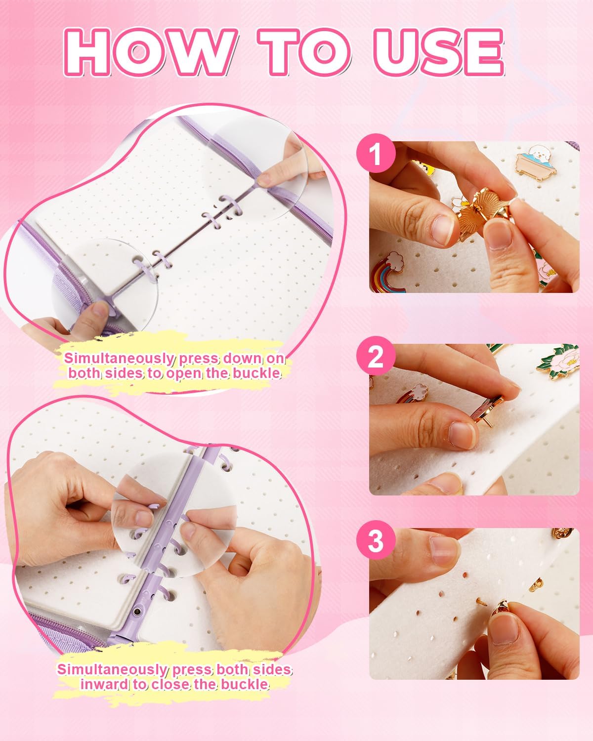 UCEC Enamel Pin Display Book & 50 PCS Pin Backs, A5 Album Pin Collection Binder for Brooch Pins, Purple 6-Page Zippered Pinfolio Trading Organizer, Enamel Pin Storage Display Book, Collectors Album