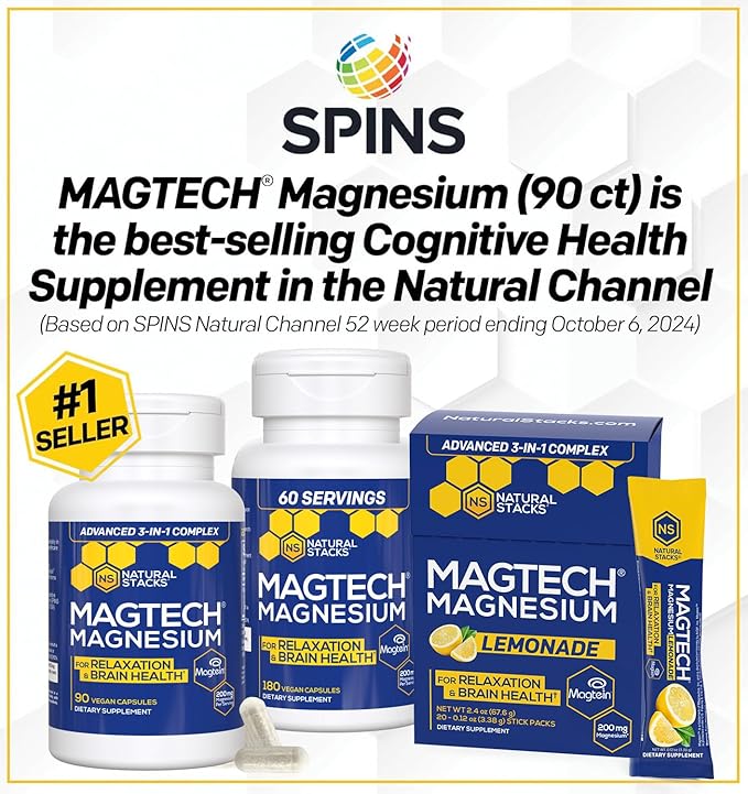 NATURAL STACKS Magtech Magnesium Drink Mix + APIGENIN+ Supplement Bundle - Supports Relaxation, Brain Health & Sleep* - 80 Servings