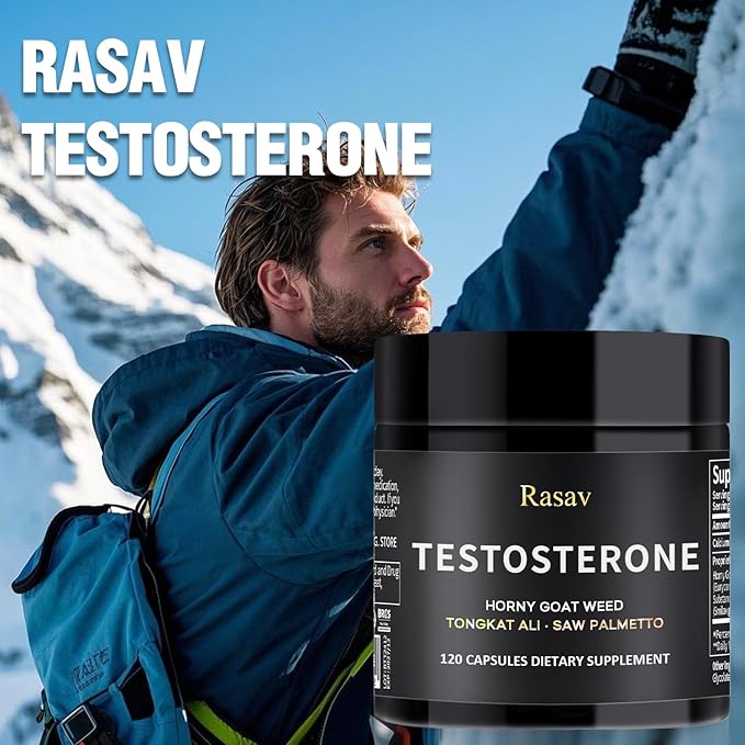 Rasav Horny Goat Weed and Tongkat Ali Supplement for Men, Testosterone Booster Supplement for Men, Male Enhancing Supplements, Supports Muscle Growth, Strength, Energy and Stamina, 120 Capsules