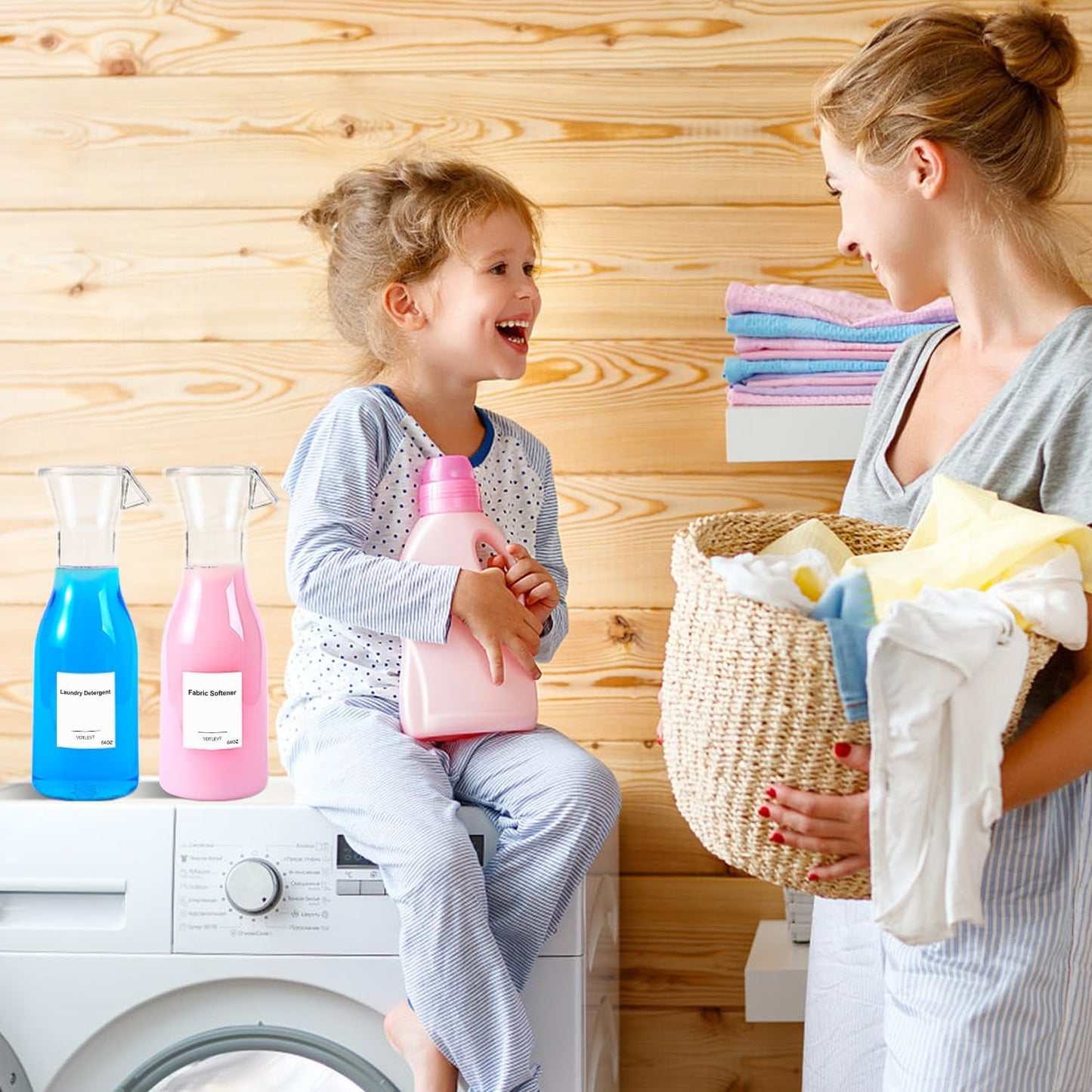 40 OZ Liquid Laundry Detergent Dispenser, Laundry Soap Dispenser, Fabric Softener Dispenser, Liquid Laundry Detergent Holder Container Organizer, Laundry Room Organization and Storage, 2 Pack