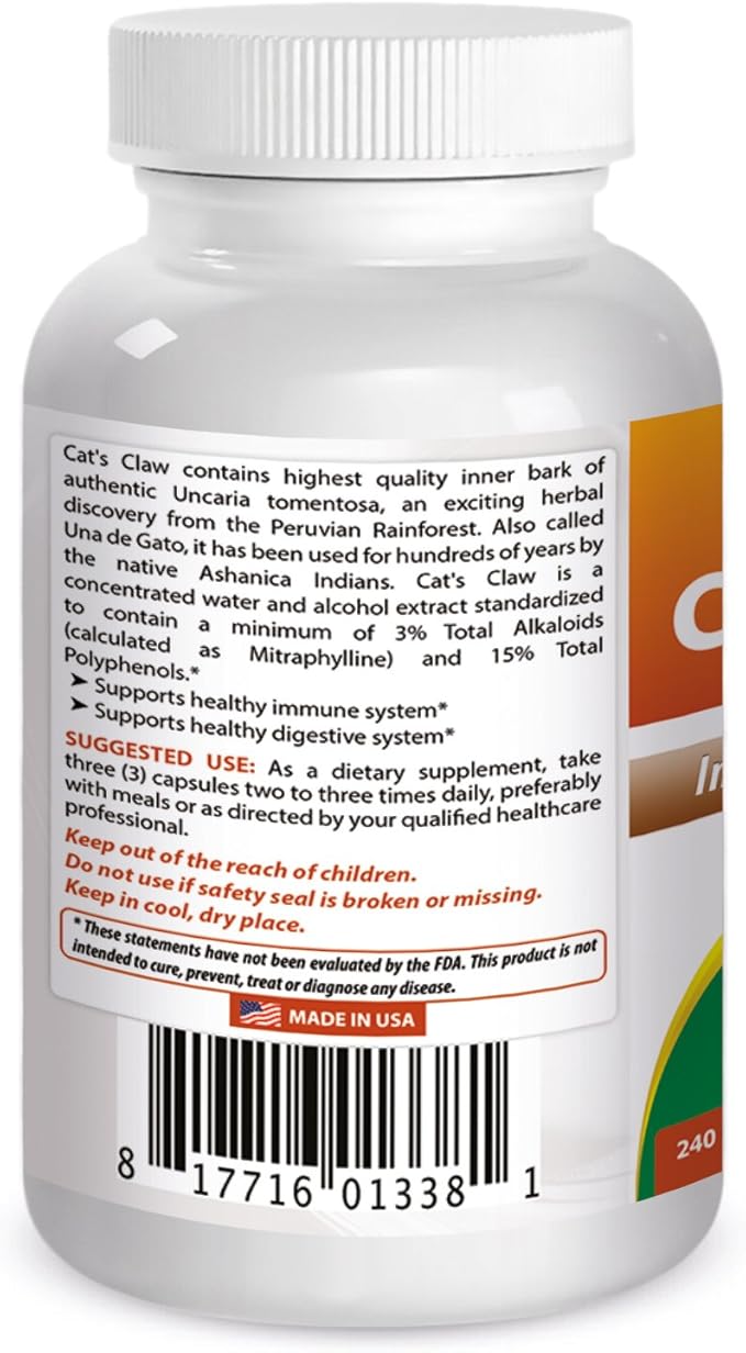 Best Naturals Cat's Claw Capsule, 500 mg, 240 Count