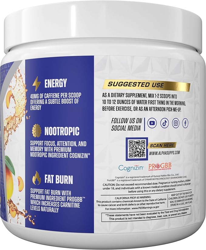 Amino NRG+ BCAA Amino Energy Recovery Powder - Hydration Blend with Electrolytes - Focus Blend for Optimal Performance Support in Men & Women (30 Servings, Peachy Mango)