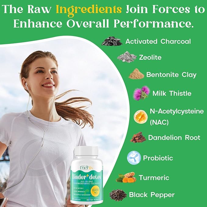 15-in-1 Detox Binder, Activated Charcoal, Zeolite & Bentonite Clay, Chlorella, 1500 MG Detox Supplement Maximum Absorbent, Liver Gut Digestive Detox Cleanse, 90 Vegan Capsules