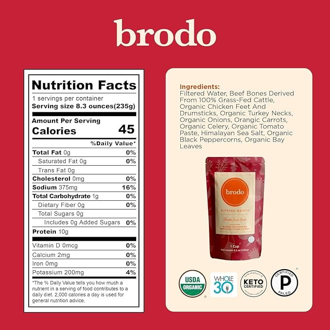 Brodo Classic Variety Pack with Collagen & Protein, Includes Organic Chicken, 100% Grass-Fed Beef, & Hearth Bone Broths for Sipping & Cooking, Nutrient-Dense & Slow-Simmered for Deep Flavor (4 x 25oz)